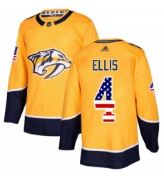 Youth Adidas Nashville Predators 4 Ryan Ellis Authentic Gold USA Flag Fashion NHL Jersey 