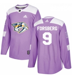 Youth Adidas Nashville Predators 9 Filip Forsberg Authentic Purple Fights Cancer Practice NHL Jersey 