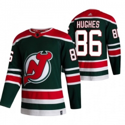Men New Jersey Devils 86 Jack Hughes Green Adidas 2020 21 Reverse Retro Alternate NHL Jersey