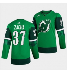 Men New jerseyy Devils 37 Pavel Zacha Green Warm Up St Patricks Day Stitched jersey