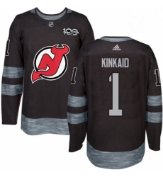 Mens Adidas New Jersey Devils 1 Keith Kinkaid Authentic Black 1917 2017 100th Anniversary NHL Jersey 