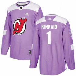 Mens Adidas New Jersey Devils 1 Keith Kinkaid Authentic Purple Fights Cancer Practice NHL Jersey 