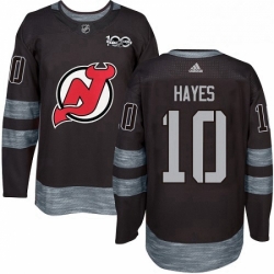 Mens Adidas New Jersey Devils 10 Jimmy Hayes Authentic Black 1917 2017 100th Anniversary NHL Jersey 