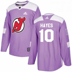 Mens Adidas New Jersey Devils 10 Jimmy Hayes Authentic Purple Fights Cancer Practice NHL Jersey 