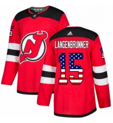 Mens Adidas New Jersey Devils 15 Jamie Langenbrunner Authentic Red USA Flag Fashion NHL Jersey 