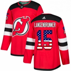 Mens Adidas New Jersey Devils 15 Jamie Langenbrunner Authentic Red USA Flag Fashion NHL Jersey 