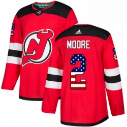 Mens Adidas New Jersey Devils 2 John Moore Authentic Red USA Flag Fashion NHL Jersey 