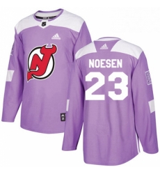 Mens Adidas New Jersey Devils 23 Stefan Noesen Authentic Purple Fights Cancer Practice NHL Jersey 