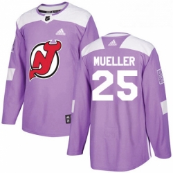 Mens Adidas New Jersey Devils 25 Mirco Mueller Authentic Purple Fights Cancer Practice NHL Jersey 