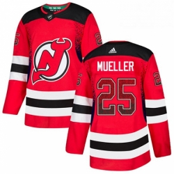 Mens Adidas New Jersey Devils 25 Mirco Mueller Authentic Red Drift Fashion NHL Jersey 