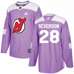 Mens Adidas New Jersey Devils 28 Damon Severson Authentic Purple Fights Cancer Practice NHL Jersey 