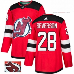 Mens Adidas New Jersey Devils 28 Damon Severson Authentic Red Fashion Gold NHL Jersey 