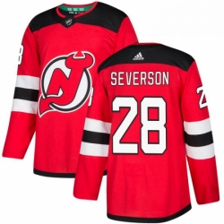 Mens Adidas New Jersey Devils 28 Damon Severson Authentic Red Home NHL Jersey 