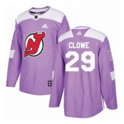 Mens Adidas New Jersey Devils 29 Ryane Clowe Authentic Purple Fights Cancer Practice NHL Jersey 