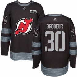 Mens Adidas New Jersey Devils 30 Martin Brodeur Authentic Black 1917 2017 100th Anniversary NHL Jersey 