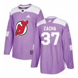 Mens Adidas New Jersey Devils 37 Pavel Zacha Authentic Purple Fights Cancer Practice NHL Jersey 