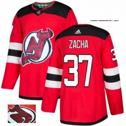 Mens Adidas New Jersey Devils 37 Pavel Zacha Authentic Red Fashion Gold NHL Jersey 