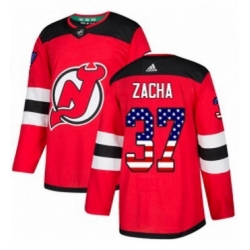 Mens Adidas New Jersey Devils 37 Pavel Zacha Authentic Red USA Flag Fashion NHL Jersey 