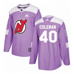 Mens Adidas New Jersey Devils 40 Blake Coleman Authentic Purple Fights Cancer Practice NHL Jersey 