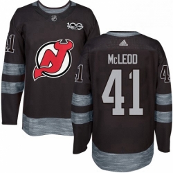 Mens Adidas New Jersey Devils 41 Michael McLeod Authentic Black 1917 2017 100th Anniversary NHL Jersey 