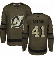 Mens Adidas New Jersey Devils 41 Michael McLeod Authentic Green Salute to Service NHL Jersey 