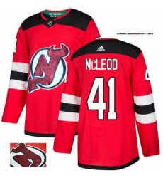 Mens Adidas New Jersey Devils 41 Michael McLeod Authentic Red Fashion Gold NHL Jersey 