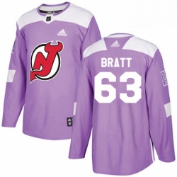 Mens Adidas New Jersey Devils 63 Jesper Bratt Authentic Purple Fights Cancer Practice NHL Jersey 