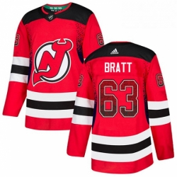 Mens Adidas New Jersey Devils 63 Jesper Bratt Authentic Red Drift Fashion NHL Jersey 