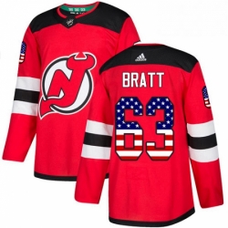 Mens Adidas New Jersey Devils 63 Jesper Bratt Authentic Red USA Flag Fashion NHL Jersey 