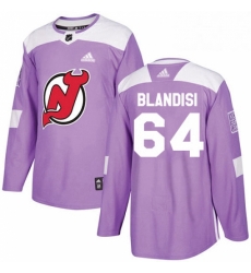 Mens Adidas New Jersey Devils 64 Joseph Blandisi Authentic Purple Fights Cancer Practice NHL Jersey 