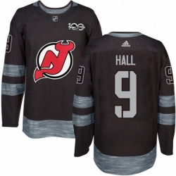 Mens Adidas New Jersey Devils 9 Taylor Hall Authentic Black 1917 2017 100th Anniversary NHL Jersey 