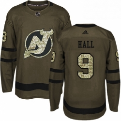 Mens Adidas New Jersey Devils 9 Taylor Hall Authentic Green Salute to Service NHL Jersey 