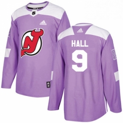 Mens Adidas New Jersey Devils 9 Taylor Hall Authentic Purple Fights Cancer Practice NHL Jersey 