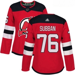 Devils #76 P  K  Subban Red Home Authentic Women Stitched Hockey Jersey