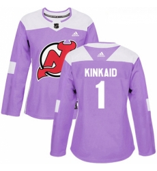 Womens Adidas New Jersey Devils 1 Keith Kinkaid Authentic Purple Fights Cancer Practice NHL Jersey 