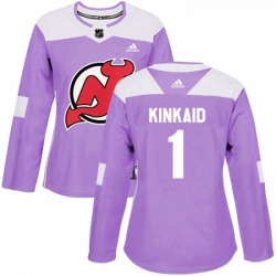 Womens Adidas New Jersey Devils 1 Keith Kinkaid Authentic Purple Fights Cancer Practice NHL Jersey 