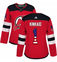 Womens Adidas New Jersey Devils 1 Keith Kinkaid Authentic Red USA Flag Fashion NHL Jersey 
