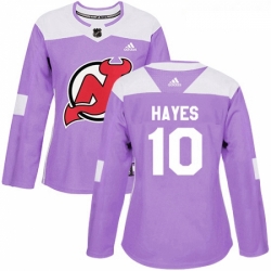 Womens Adidas New Jersey Devils 10 Jimmy Hayes Authentic Purple Fights Cancer Practice NHL Jersey 