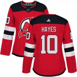 Womens Adidas New Jersey Devils 10 Jimmy Hayes Authentic Red Home NHL Jersey 