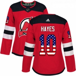 Womens Adidas New Jersey Devils 10 Jimmy Hayes Authentic Red USA Flag Fashion NHL Jersey 