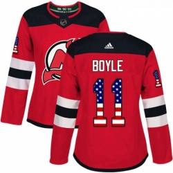 Womens Adidas New Jersey Devils 11 Brian Boyle Authentic Red USA Flag Fashion NHL Jersey 