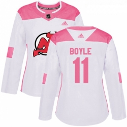 Womens Adidas New Jersey Devils 11 Brian Boyle Authentic WhitePink Fashion NHL Jersey 