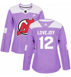 Womens Adidas New Jersey Devils 12 Ben Lovejoy Authentic Purple Fights Cancer Practice NHL Jersey 