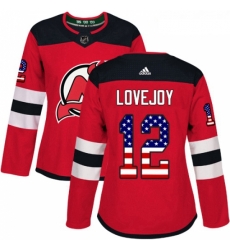 Womens Adidas New Jersey Devils 12 Ben Lovejoy Authentic Red USA Flag Fashion NHL Jersey 
