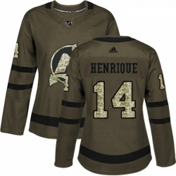 Womens Adidas New Jersey Devils 14 Adam Henrique Authentic Green Salute to Service NHL Jersey 