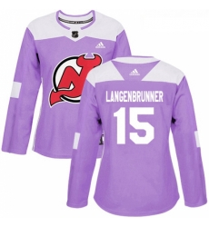 Womens Adidas New Jersey Devils 15 Jamie Langenbrunner Authentic Purple Fights Cancer Practice NHL Jersey 