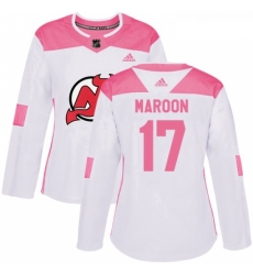 Womens Adidas New Jersey Devils 17 Patrick Maroon Authentic White Pink Fashion NHL Jersey 