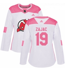 Womens Adidas New Jersey Devils 19 Travis Zajac Authentic WhitePink Fashion NHL Jersey 