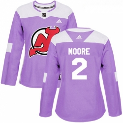 Womens Adidas New Jersey Devils 2 John Moore Authentic Purple Fights Cancer Practice NHL Jersey 