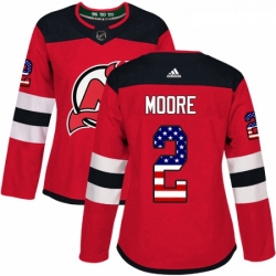 Womens Adidas New Jersey Devils 2 John Moore Authentic Red USA Flag Fashion NHL Jersey 